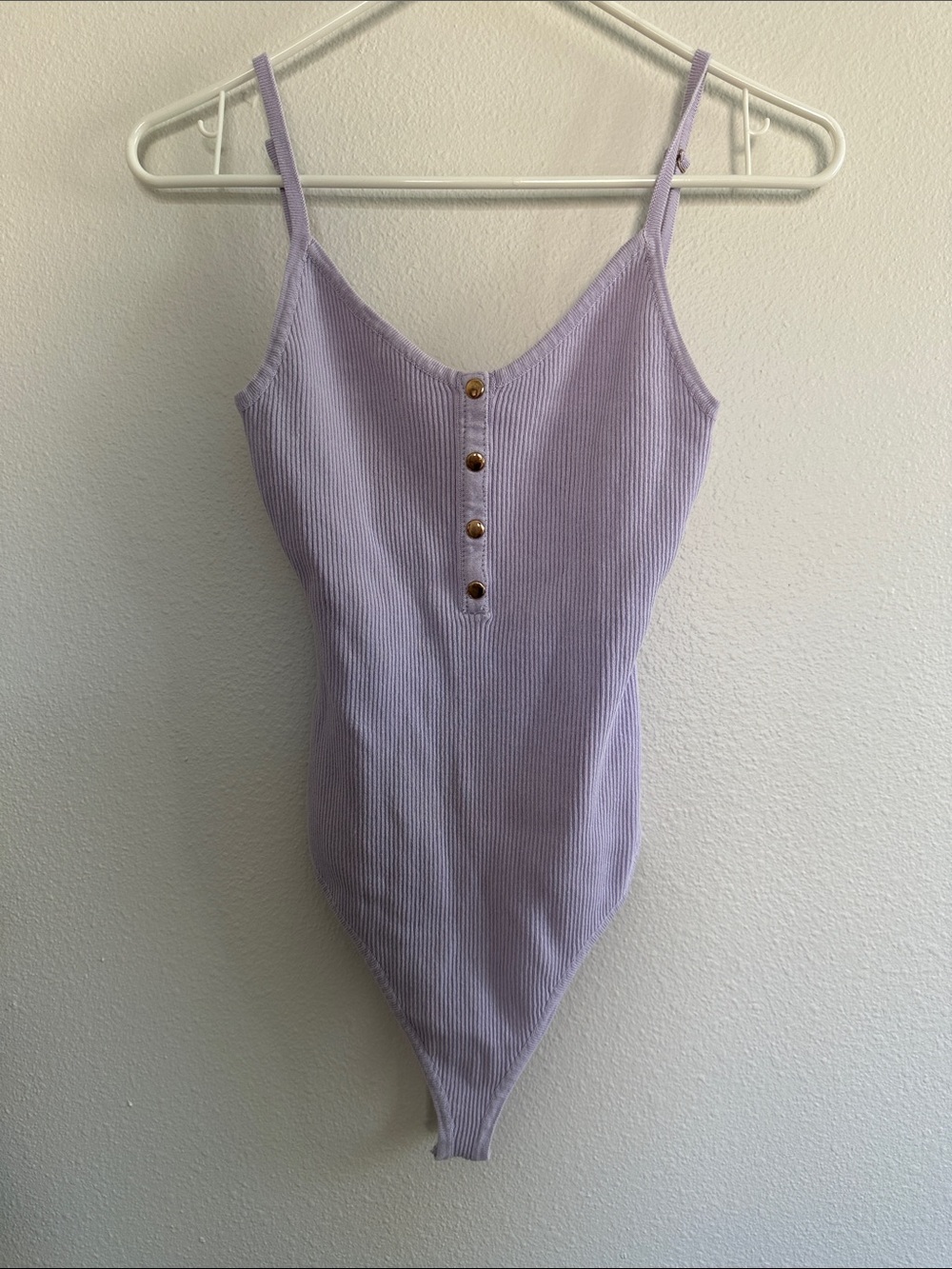 Love Tree Lilac Ribbed One-Piece Bodysuit with Button Front